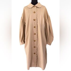 NWT Kika Vargas x Target Tan Trench Coat Scalloped Edge Coat Button Size Large